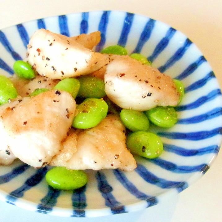 お弁当に★しっとりささみと枝豆の塩炒め